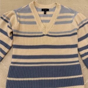 Jessica Simpson Blue and Cream V-Neck Sweater Infinity Elmira Stripes
